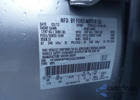 2013 Ford Explorer Limited z USA, uszkodzony, nr VIN 1FM5K8F86DGC52890